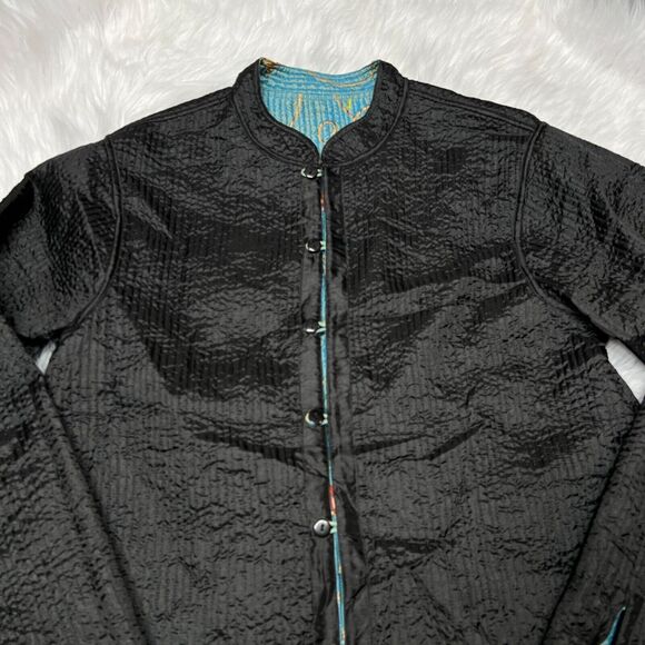 SAM HILU'S CLASSICS REVERSIBLE QUILTED JACKET FLORAL SEA GREEN / BLACK - Picture 7 of 9